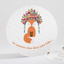 Faire-part naissance Petit Indien Renard personnalisable - Couleur Orange et Blanc et Multicolore - 13,5 cm - Monfairepart