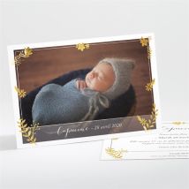 Faire-part naissance Feuillage Classique et Chic personnalisable - 13,8 x 9,5 cm - Monfairepart