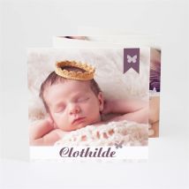 Faire-part naissance Simple et créatif personnalisable - Couleur Violet - 10 x 10 cm - Monfairepart