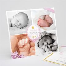 Faire-part naissance Mosaïque 4 photos personnalisable - 15 x 14 cm - Monfairepart