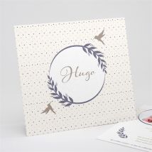 Faire-part naissance Médaillon oiseau garçon personnalisable - 15 x 14 cm - Monfairepart