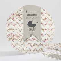 Faire-part naissance Classique vintage photo personnalisable - 13,5 cm - Monfairepart