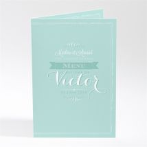 Menu baptême Faire part vert d'eau personnalisable - Couleur Bleu - 10 x 14,5 cm - Monfairepart