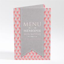 Menu baptême Fanions et mosaïque rose personnalisable - Couleur Rose - 10 x 14,5 cm - Monfairepart