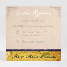 Carton réponse anniversaire de mariage Notre bonheur personnalisable - Couleur Beige/Doré - 9,5 x 9,5 cm - Monfairepart