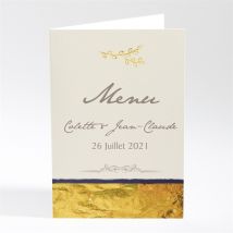 Menu anniversaire de mariage Notre bonheur personnalisable - Couleur Beige/Doré - 10 x 14,5 cm - Monfairepart
