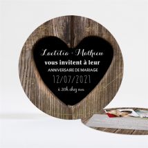 Invitation anniversaire de mariage Les noces de bois personnalisable - Couleur Marron - 13,5 cm - Monfairepart
