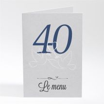 Menu anniversaire de mariage La fête de nos années personnalisable - Couleur Bleu et Gris - 10 x 14,5 cm - Monfairepart