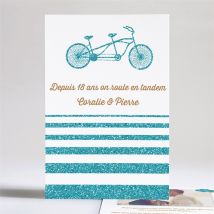 Invitation anniversaire de mariage Notre Tandem personnalisable - Couleur Bleu - 14,5 x 21 cm - Monfairepart