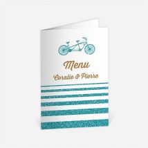 Menu anniversaire de mariage Notre Tandem personnalisable - Couleur Bleu - 10 x 14,5 cm - Monfairepart