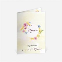 Menu anniversaire de mariage Invitation Jardin fleuri personnalisable - Couleur Beige/Multicolore - 10 x 14,5 cm - Monfairepart