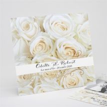 Invitation anniversaire de mariage Lit de roses blanches personnalisable - Couleur Blanc - 15 x 14 cm - Monfairepart