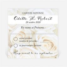 Carton réponse anniversaire de mariage Lit de roses blanches personnalisable - Couleur Beige et Blanc - 9,5 x 9,5 cm - Monfairepart