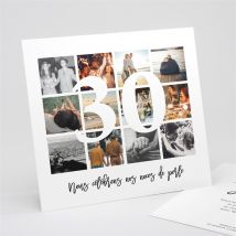 Invitation anniversaire de mariage invitation pêle-mêle personnalisable - Couleur Noir, Blanc et Blanc - 15 x 14 cm - Monfairepart