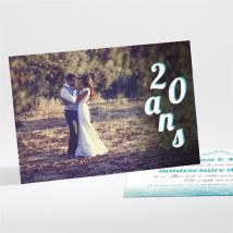 Invitation anniversaire de mariage Carte classique et vintage personnalisable - Couleur Bleu - 13,8 x 9,5 cm - Monfairepart
