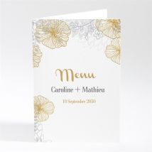 Menu anniversaire de mariage jardin de fleurs dorées personnalisable - Couleur Blanc et Doré - 10 x 14,5 cm - Monfairepart