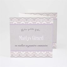 Faire-part communion Tenue de dentelle personnalisable - Couleur Gris - 10 x 10 cm - Monfairepart
