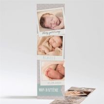 Faire-part de baptême Photos en cascade personnalisable - Couleur Gris - 5,3 x 19,4 cm - Monfairepart