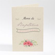Menu baptême Kraft en couleurs personnalisable - Couleur Beige - 10 x 14,5 cm - Monfairepart