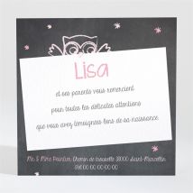 Remerciement naissance Chouette surprise personnalisable - Couleur Ardoise - 9,5 x 9,5 cm - Monfairepart