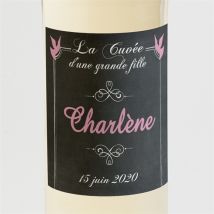 Etiquette de bouteille communion Fond ardoise et photo personnalisable - Couleur Rose, Noir et Gris/Ardoise - 9,5 x 9,5 cm - Monfairepart