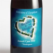 Etiquette de bouteille mariage Eaux turquoises personnalisable - Couleur Bleu - 9,5 x 9,5 cm - Monfairepart