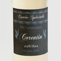 Etiquette de bouteille communion Mon ange bleu personnalisable - Couleur Bleu et Noir et Gris/Ardoise - 9,5 x 9,5 cm - Monfairepart