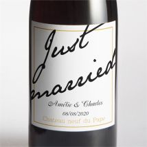 Etiquette de bouteille mariage personnalisable - Couleur Blanc et Doré - 9,5 x 9,5 cm - Monfairepart