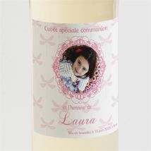 Etiquette de bouteille communion Laura personnalisable - Couleur Rose - 9,5 x 9,5 cm - Monfairepart