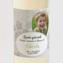 Etiquette de bouteille communion Chevalet original personnalisable - Couleur Gris - 9,5 x 9,5 cm - Monfairepart