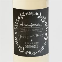 Etiquette de bouteille mariage personnalisable - Couleur Noir et Gris/Ardoise - 9,5 x 9,5 cm - Monfairepart