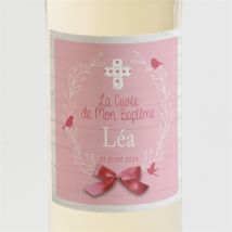 Etiquette de bouteille baptême Jolie composition personnalisable - Couleur Rose - 9,5 x 9,5 cm - Monfairepart