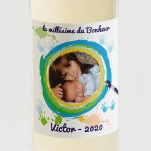 Etiquette de bouteille naissance Carte naissance photo souvenir personnalisable - Couleur Multicolore - 9,5 x 9,5 cm - Monfairepart