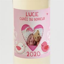 Etiquette de bouteille naissance Annonce avec un gros coeur ! personnalisable - Couleur Rose - 9,5 x 9,5 cm - Monfairepart