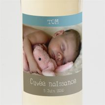 Etiquette de bouteille naissance personnalisable - Couleur Bleu et Marron - 9,5 x 9,5 cm - Monfairepart
