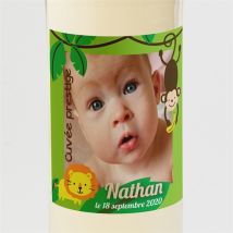 Etiquette de bouteille naissance Notre Petit Singe personnalisable - Couleur Vert/Jaune/Multicolore - 9,5 x 9,5 cm - Monfairepart