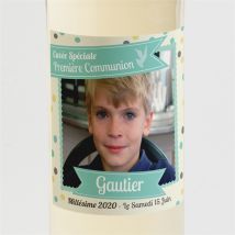 Etiquette de bouteille communion Jolie fête personnalisable - Couleur Vert/Multicolore/Gris - 9,5 x 9,5 cm - Monfairepart