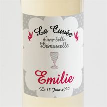 Etiquette de bouteille communion Le Calice personnalisable - Couleur Rose, Blanc et Gris - 9,5 x 9,5 cm - Monfairepart