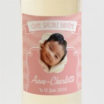 Etiquette de bouteille baptême Arabesque personnalisable - Couleur Rose - 9,5 x 9,5 cm - Monfairepart