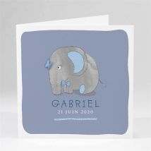 Faire-part naissance Elephant personnalisable - Couleur Bleu - 13,5 x 13,5 cm - Monfairepart