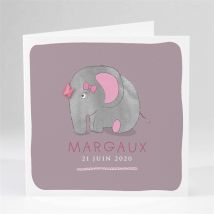 Faire-part naissance Mon Petit Elephant personnalisable - Couleur Rose et Violet - 13,5 x 13,5 cm - Monfairepart