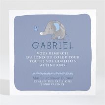 Remerciement naissance Elephant personnalisable - Couleur Bleu - 9,5 x 9,5 cm - Monfairepart