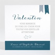 Remerciement naissance Touches de tissus personnalisable - Couleur Bleu - 9,5 x 9,5 cm - Monfairepart