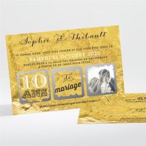 Invitation anniversaire de mariage A la feuille d'Or personnalisable - Couleur Doré - 13,8 x 9,5 cm - Monfairepart