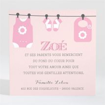 Remerciement naissance Fil à linge fille personnalisable - 9,5 x 9,5 cm - Monfairepart
