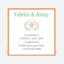 Carton d'invitation mariage Note partie de Tennis personnalisable - 9,5 x 9,5 cm - Monfairepart