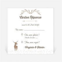 Carton réponse mariage Le Cerf personnalisable - 9,5 x 9,5 cm - Monfairepart