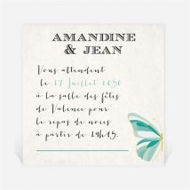 Carton d'invitation mariage Papillon original personnalisable - 9,5 x 9,5 cm - Monfairepart