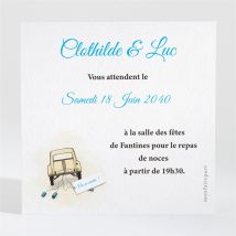 Carton d'invitation mariage La 2Cv du Bonheur personnalisable - Couleur Bleu, Beige et Blanc - 9,5 x 9,5 cm - Monfairepart