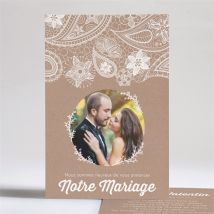 Faire-part mariage Kraft dentelle blanche personnalisable - 14,5 x 21 cm - Monfairepart